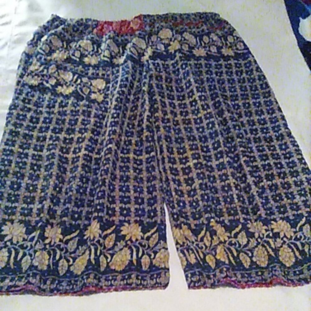 Kantha Palazzo Pants Dk. Green 2XL- 4XL 43.5" Outseam Plus Size Handmade Boho